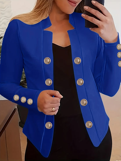 Women's Solid Color Long Sleeve Casual Jacket | Lapel Button Lightweight Stretch Blazer Coat for Spring Fall Everyday Outerwear