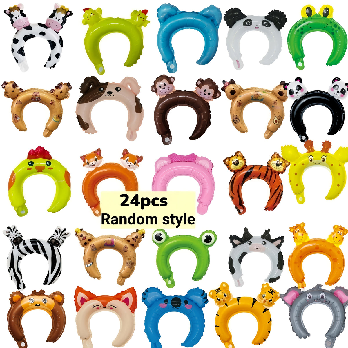 24 serre-têtes gonflables animaux du zoo pour enfants – Arceaux à cheveux ballons safari, jungle, ferme, vie sauvage, articles de fête d'anniversaire thème jungle, cadeaux de fête costumée animaux pour garçons et filles (modèles aléatoires)