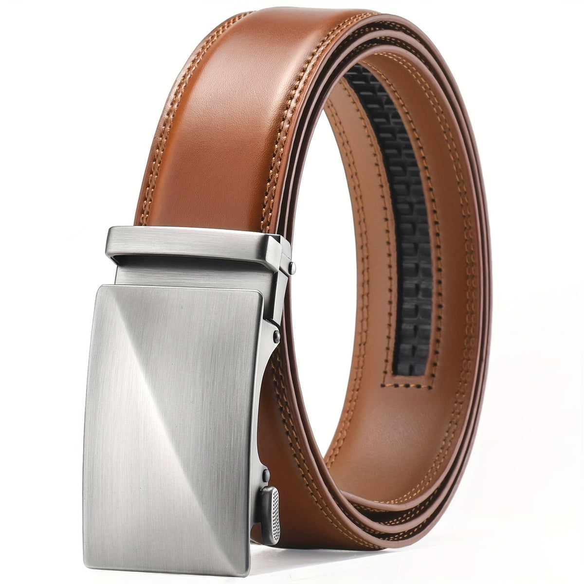 Ceinture habillée à cliquet pour homme en cuir avec boucle automatique – Boucle en alliage de zinc, taille ajustable de 71 cm à 117 cm , 8 styles, ceinture de ville, cadeau idéal pour mari, fête des pères et Noël
