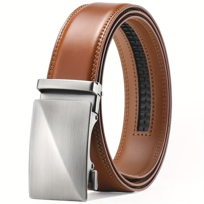 Ceinture habillée à cliquet pour homme en cuir avec boucle automatique – Boucle en alliage de zinc, taille ajustable de 71 cm à 117 cm , 8 styles, ceinture de ville, cadeau idéal pour mari, fête des pères et Noël