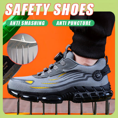 Chaussures de travail respirantes pour hommes – Chaussures de sécurité durables avec bandes réfléchissantes, semelle légère et amortissante pour l'industrie, la construction et un usage quotidien, disponibles en noir et gris, tailles US 6 à 11