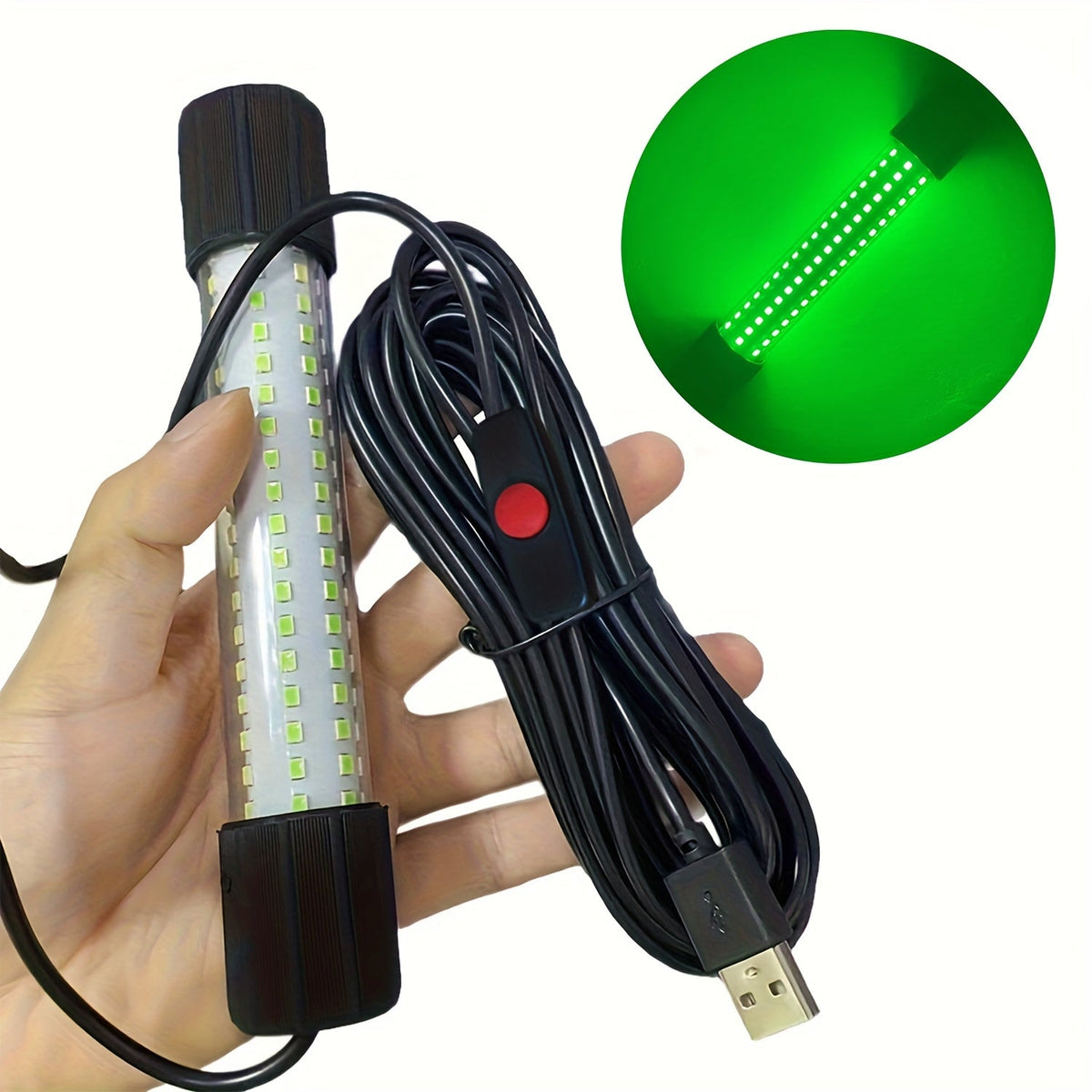 Lampe de pêche sous-marine USB à 126 LED avec cordon de 5 m – Attracteur de poissons de nuit pour bateau, quai et pêche sur glace, options d'éclairage vert et blanc, lampe détecteur de poissons alimentée par USB