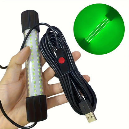 Lampe de pêche sous-marine USB à 126 LED avec cordon de 5 m – Attracteur de poissons de nuit pour bateau, quai et pêche sur glace, options d'éclairage vert et blanc, lampe détecteur de poissons alimentée par USB