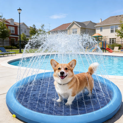 Tapis de douche et pataugeoire portable pour chiens – Piscine pour animaux pliable, ultra-épaisse (0,6 mm) et antidérapante, tapis de jeu aquatique rafraîchissant avec arroseur pour petits chiens, chiots et chats