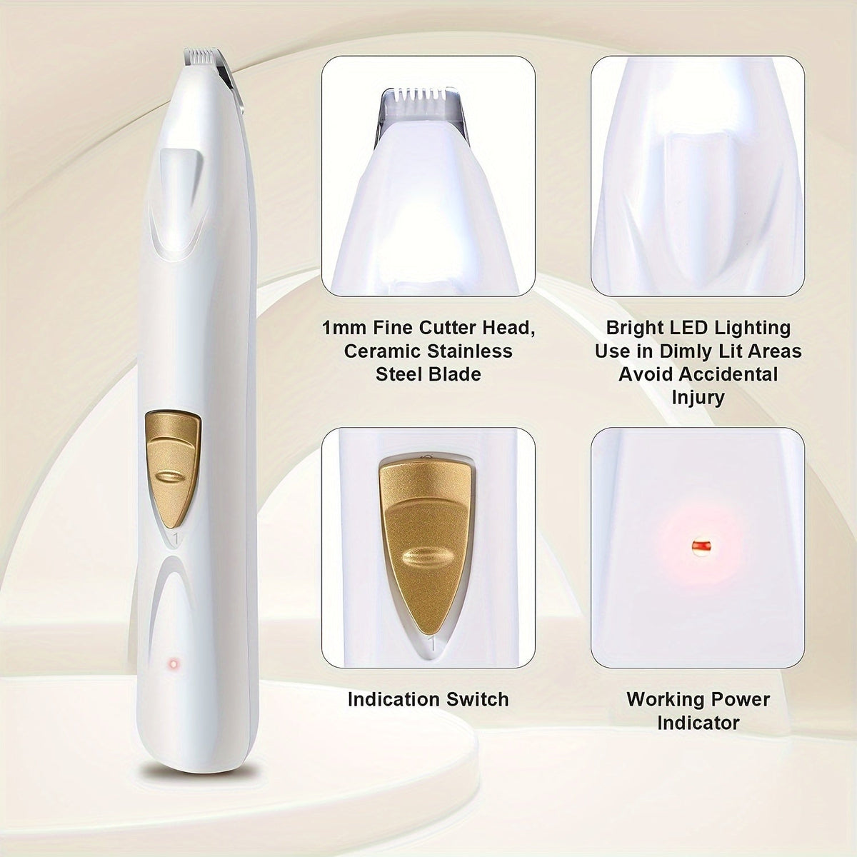 Tondeuse électrique pour animaux avec éclairage LED, rechargeable par USB, silencieuse, pour les yeux, le visage, les oreilles et les pattes de chiens et chats – Kit de toilettage professionnel sans fil