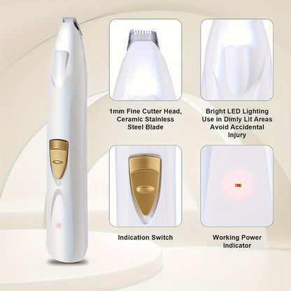 Tondeuse électrique pour animaux avec éclairage LED, rechargeable par USB, silencieuse, pour les yeux, le visage, les oreilles et les pattes de chiens et chats – Kit de toilettage professionnel sans fil