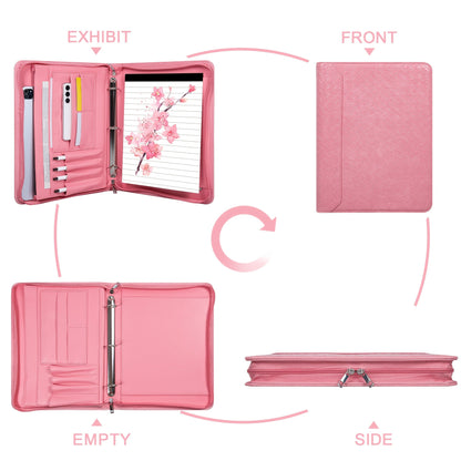 Classeur à anneaux avec fermeture éclair en cuir vegan, format A4, avec pochette pour ordinateur portable, organisateur de travail pour femmes et hommes