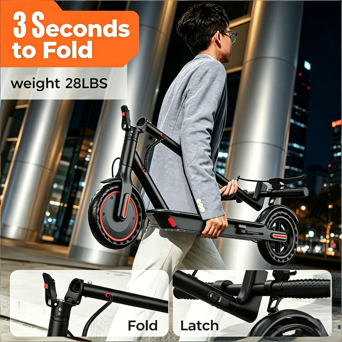 Trottinette électrique pliable pour adultes, moteur 350 W, autonomie de 34 km, compatible avec application, pneus 8,5 pouces, 3 modes de vitesse, écran LED, frein arrière, e-trottinette urbaine portable, noire