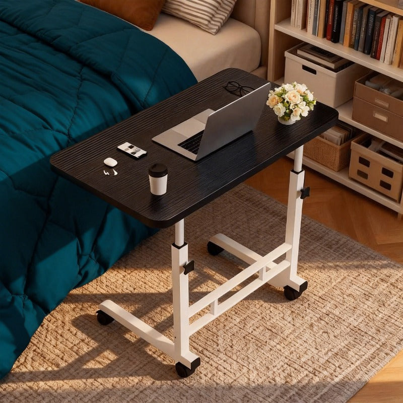 Bureau de lit roulant réglable en hauteur de 58 à 89 cm avec étagère de rangement et roulettes multidirectionnelles pour chambre à coucher, bureau ou ordinateur portable