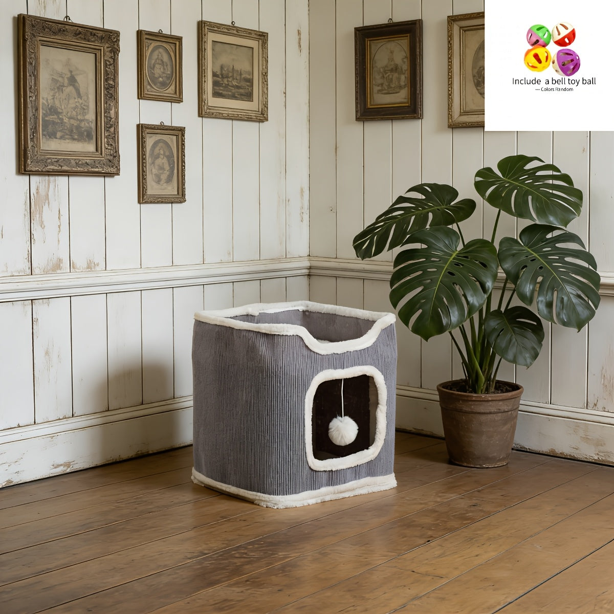 Arbre à chat pliable à plusieurs niveaux pour chats d'intérieur - Maison pour chat résistante aux griffures avec couchage douillet, cachette et balles à grelots, meuble pour chat de 1 à 3 étages pour grimper, jouer et se reposer
