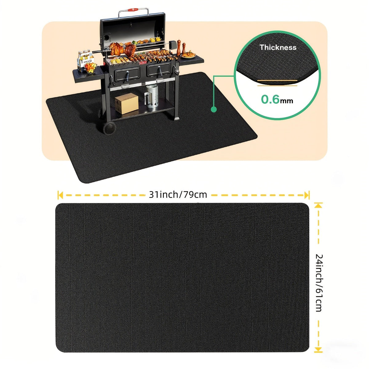 Tapis de barbecue et protection pour brasero – Protection de terrasse ignifugée et résistante à la chaleur double face, imperméable et résistante à l'huile, facile à nettoyer, 7 tailles pour barbecues d'extérieur, cheminées, braseros et fumoirs