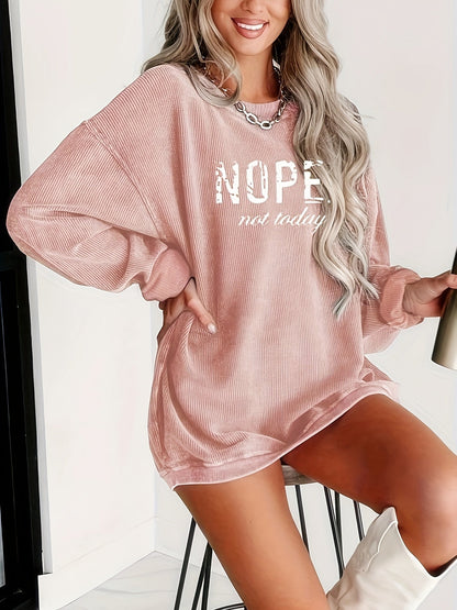 Haut à manches longues imprimé NOPE pour femmes, t-shirt à motif avec col rond, pull décontracté S M L XL XXL, kaki rose à imprimé lettres