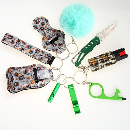 Kit de porte-clés de sécurité personnelle pour femmes avec sifflet, couteau de poche et spray, accessoires d'autodéfense compacts pour les sorties quotidiennes, cadeau d'anniversaire ou de fête, 6 couleurs