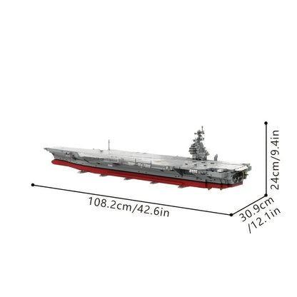 Set de construction de porte-avions de la marine de 4989 pièces – Diorama de navire de guerre à coque grise et rouge, pont d'envol élévateur, îlot, kit de modèle militaire MOC, cadeau de collection pour passionnés de marine et de militaire A2683