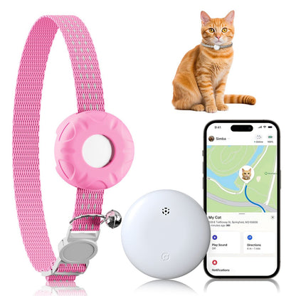 Traceur GPS léger pour chats – Compatible avec Apple Localiser et Localiser mon appareil Android, localisation en temps réel, sans frais mensuels, alertes de zones intelligentes, dispositif de suivi anti-perte pour collier de chat
