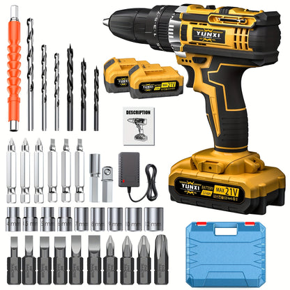 Ensemble clé à chocs et perceuse sans fil brushless 21V – Batterie Li-ion 4000mAh, boîte à outils, chargeur et accessoires de douilles pour usage automobile, domestique et industriel