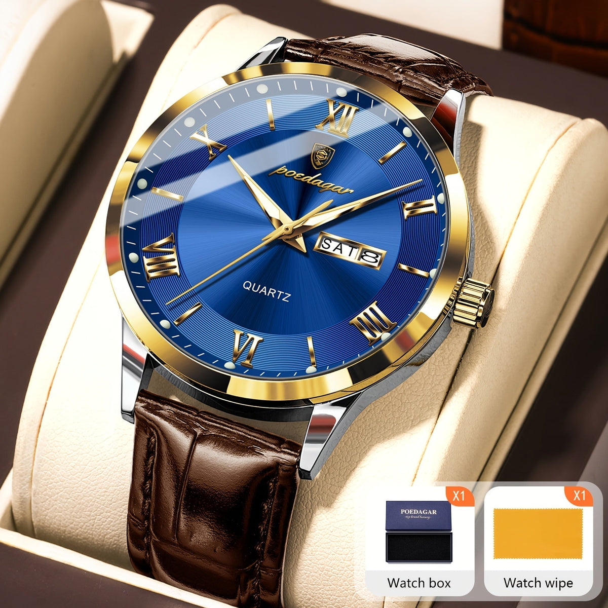 Montre à quartz pour homme POEDAGAR, étanche, cadran lumineux, affichage du calendrier et de la semaine – Montre-bracelet analogique de sport décontracté, boîtier en alliage, 11 couleurs argent, or, noir, bleu, cadeau pour homme