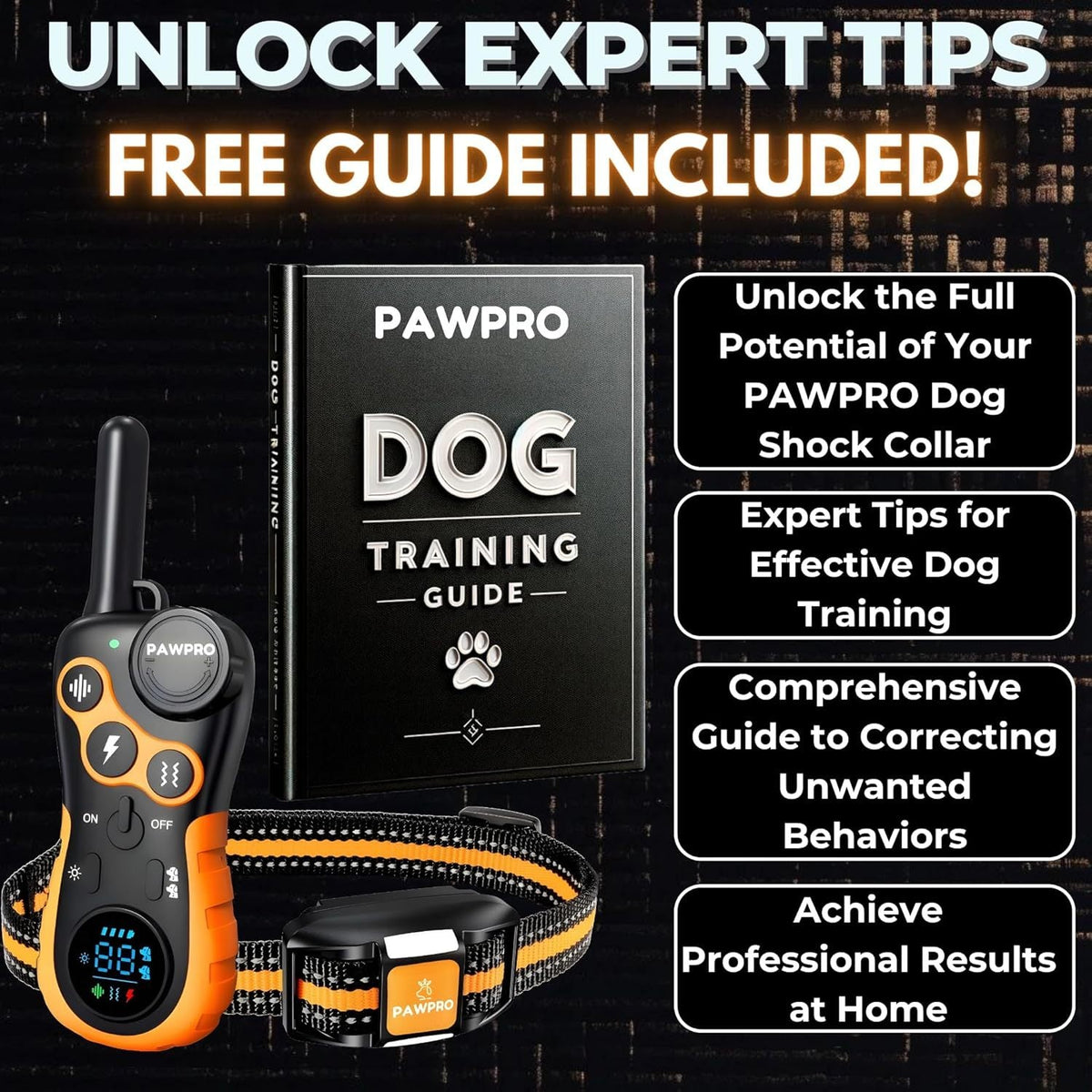 Collier de dressage pour chien avec télécommande, portée de 6 km – 124 niveaux réglables, 4 modes (bip, vibration, choc, veilleuse), collier électronique rechargeable pour chiens de 2 à 61 kg, avec guide de dressage