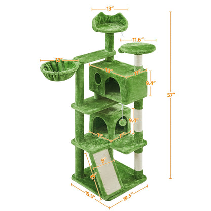 Arbre à chat multiniveaux de 145 cm avec 2 niches – poteaux à griffer en sisal, balle suspendue, plateforme ronde et échelle pour chatons et petits chats d'intérieur, 6 couleurs, cadeau de Noël pour les amoureux des chats