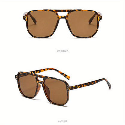 Lot de 3 lunettes de soleil rectangulaires à motif léopard pour femme – Lunettes de mode avec monture en polycarbonate, double pont et verres réfléchissants, idéal pour le quotidien, les festivals d'été, les anniversaires et la fête des mères