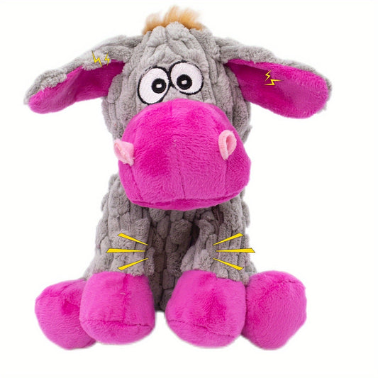 Jouet en peluche couineur pour chien, âne rose – adorable peluche bruyante à mâcher pour petits et moyens chiens, poupée à mordre interactive et douce pour chiots, cadeau amusant pour les amoureux des chiens et le jeu avec les animaux