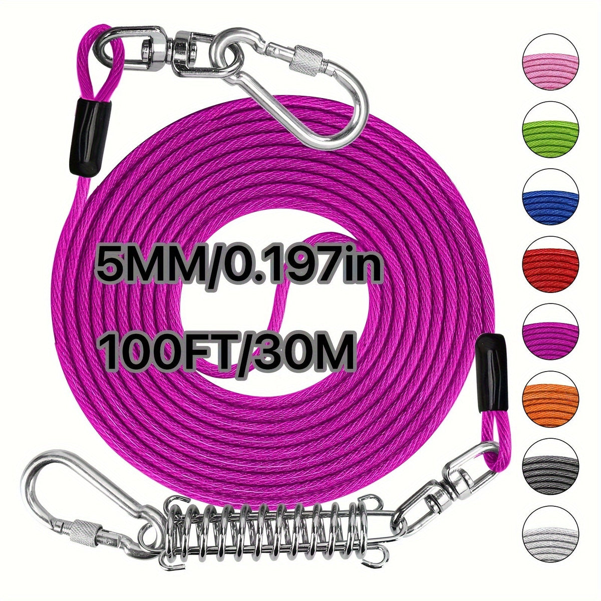 Laisse pour chien ultra-résistante de 1,8, 3, 4,5, 9, 15, 23 ou 30 mètres, câble d'attache d'entraînement pour grands chiens jusqu'à 225 kg, corde de course durable et résistante aux morsures pour le jardin