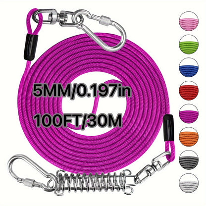 Laisse pour chien ultra-résistante de 1,8, 3, 4,5, 9, 15, 23 ou 30 mètres, câble d'attache d'entraînement pour grands chiens jusqu'à 225 kg, corde de course durable et résistante aux morsures pour le jardin