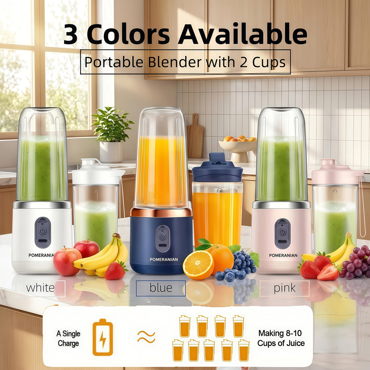 Mixeur personnel portable rechargeable par USB 1500 mAh – Blender à smoothies pour fruits et légumes en ABS de qualité alimentaire avec double tasse, mini mixeur multifonction pour la maison, les voyages et la salle de sport, coffret cadeau inclus