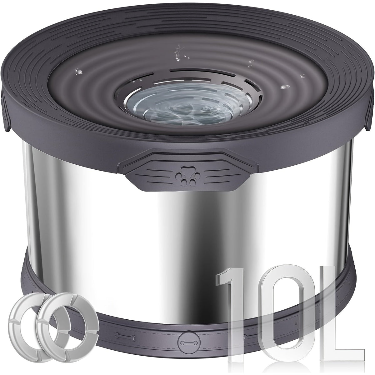 Grande gamelle d'eau pour chien 10 L en acier inoxydable anti-éclaboussures – Bol d'abreuvement lent 2,6 gallons avec disque flottant, base antidérapante et filtre amovible pour grands chiens et foyers multi-animaux, intérieur et extérieur