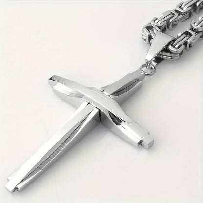 Ensemble collier et bracelet croix en acier inoxydable, bijoux bohème vintage épais pour hommes et femmes, idéal pour le quotidien ou en cadeau