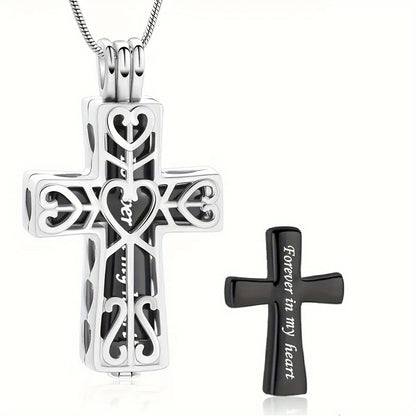 Collier urne funéraire en forme de croix pour cendres - Pendentif commémoratif en acier inoxydable, bijou cinéraire souvenir pour cendres humaines ou d'animaux, cadeau de condoléances pour la perte d'un être cher, père, mère ou animal de compagnie