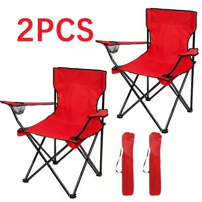 Lot de 2 chaises de camping pliables – Cadre en acier, tissu Oxford, porte-gobelets, sacs de transport portables pour barbecue en plein air, cour, plage, pique-nique, cadeau de vacances
