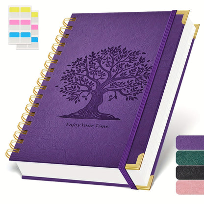 Cahier à spirales format A5 à couverture rigide, 300 pages – Papier épais 100 g/m² anti-transparence, carnet à couverture en cuir pour l'université, le travail et l'écriture – Pour hommes et femmes (Rose, Noir, Vert, Violet)