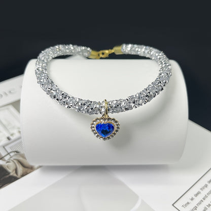 Collier pour chat avec pendentif cœur en strass - Collier élégant et brillant pour chats et petits chiens, collier de sécurité détachable réglable, bijou accessoire de mode pour animaux