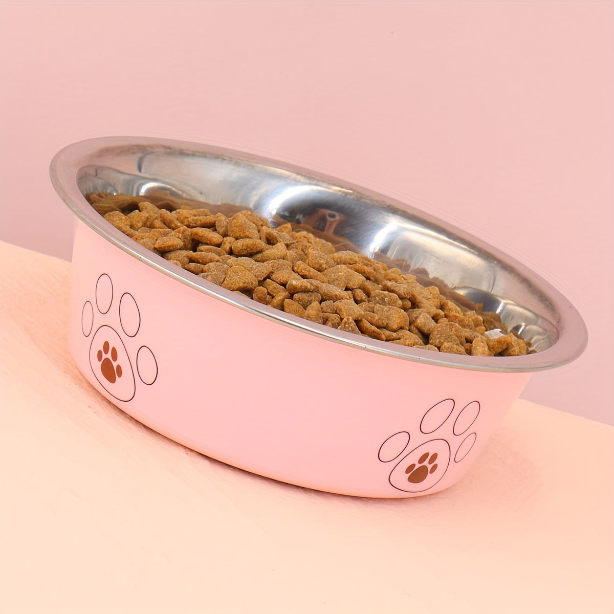 Écuelle pour chien en acier inoxydable avec motif empreintes, durable et antidérapante, bol pour nourriture et eau pour chiens, usage intérieur et extérieur, tailles S M L XL, coloris beige, rose, bleu
