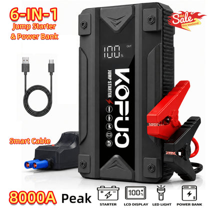 Portable Car Jump Starter with Air Compressor 20000A Peak 7-in-1 Battery Booster Pack with 150PSI Tire Inflator, Power Bank, LED Light & LCD Display – 12V Emergency Roadside Kit for Car SUV Truck