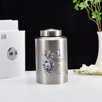 Large Cremation Urn for Human Ashes – Butterfly Decorative Funeral Burial Urn for Women & Men, Adult Full Size Memorial Keepsake Urn, Steel Color