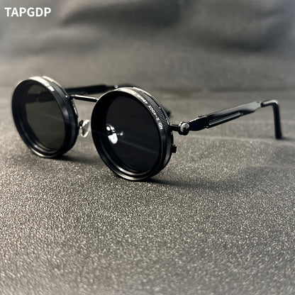 Lunettes Steampunk vintage pour homme – Luminosité réglable, monture en alliage, verres interchangeables dégradés noir et gris, accessoire de mode bohème pour fêtes et usage quotidien