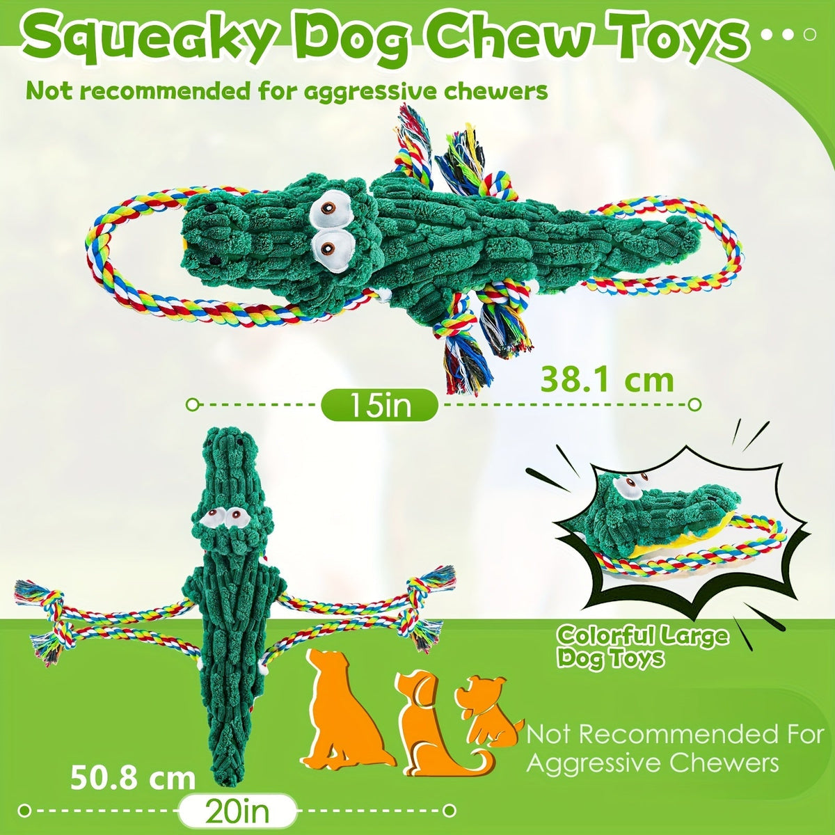 Jouet à mâcher pour chien en forme de crocodile avec couineur intégré – Corde en coton durable et jouet de traction en toile pour chiens de petite, moyenne et grande taille, nettoyage des dents, jeu interactif, adapté aux mâcheurs agressifs