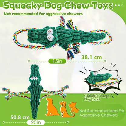 Jouet à mâcher pour chien en forme de crocodile avec couineur intégré – Corde en coton durable et jouet de traction en toile pour chiens de petite, moyenne et grande taille, nettoyage des dents, jeu interactif, adapté aux mâcheurs agressifs