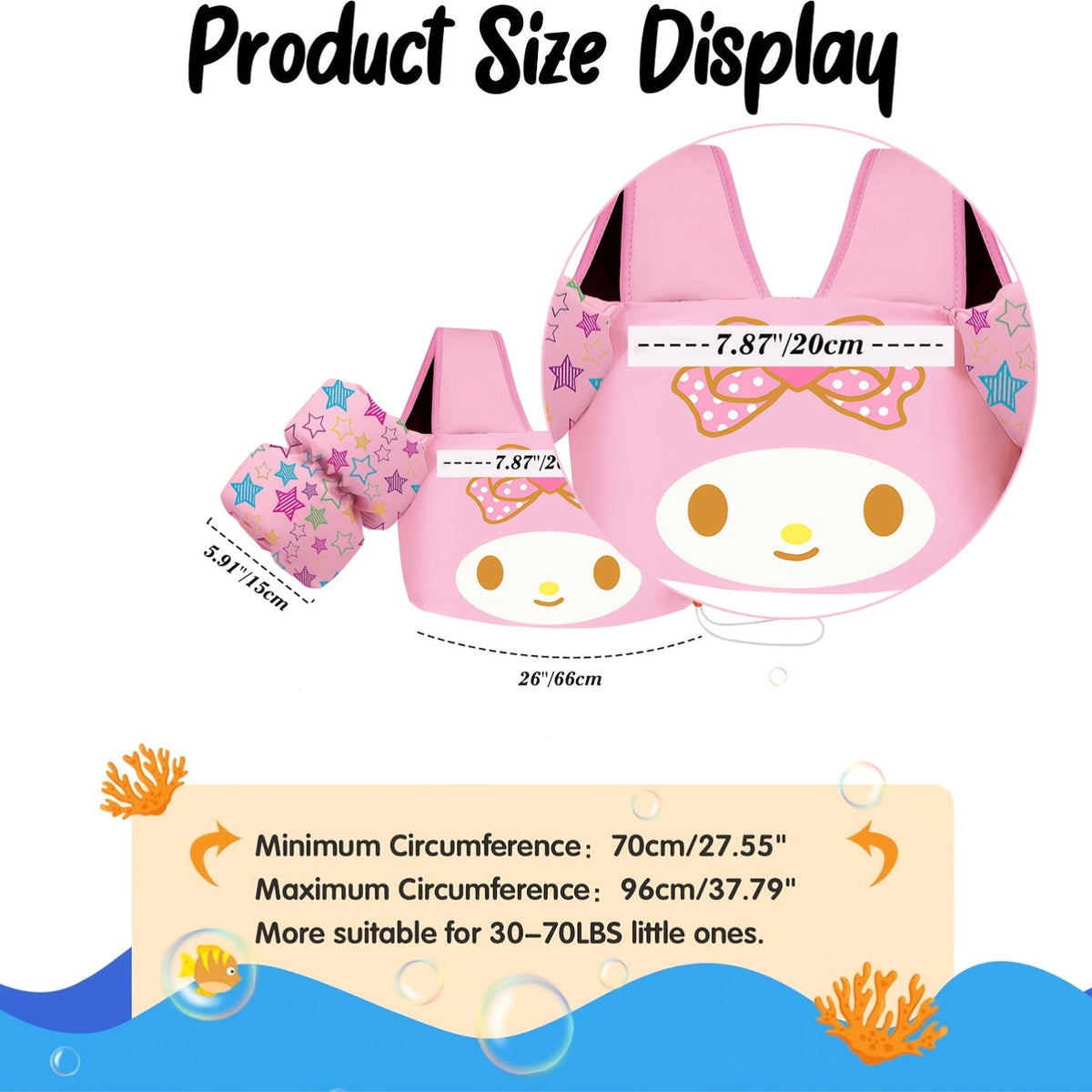 Gilet de natation pour enfants avec brassards, sangles réglables en nylon, motif dessin animé mignon, pour enfants de 9 à 30 kg (2 à 9 ans), aide à la natation pour piscine, plage et lac, gilet flottant d'apprentissage pour garçons et filles