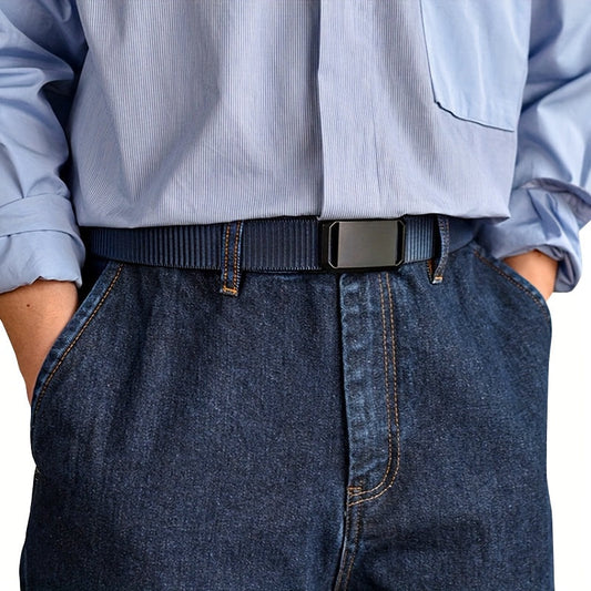 4pcs Nylon Belt Set with Automatic Buckle – Adjustable Unisex Casual Dress Belts for Jeans Work Pants Skirts Men Women Multicolor Combo Pack Black Blue Brown Gray Khaki Green