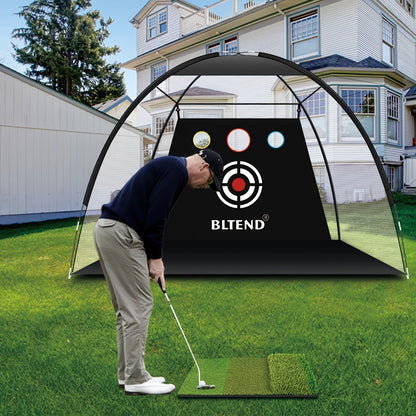 Filet de pratique de golf 10x7 pi avec tapis, balles, tees et sac de transport – Filet de frappe robuste pour jardin, sous-sol et usage intérieur/extérieur, équipement d'entraînement de golf, cadeau pour hommes et femmes