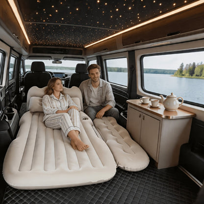 Matelas gonflable de voiture pour SUV et berline, matelas pneumatique floqué doux pour siège arrière, tapis de couchage pliable et portable pour camping, voyages et pique-niques – Pompe à air et sac de rangement inclus, noir, gris, beige, rose