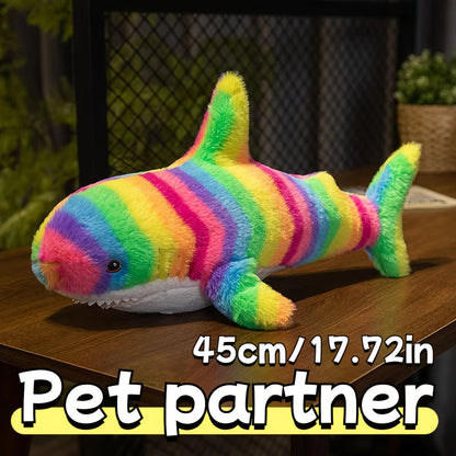 45cm Plush Shark Dog Toy – Colorful Tie-Dye Stuffed Shark Companion Toy for Cats and Dogs, Soft Washable Plush Pet Toy Available in Multiple Colors, Perfect Holiday & Birthday Gift for Pet Lovers
