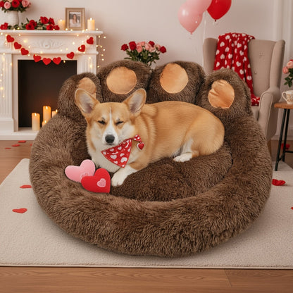 Lit pour chien et chat en forme de patte d'ours – Coussin rond apaisant, chaud et doux en peluche pour animal de compagnie avec foulard bonus, S M L XL 2XL Café Rose Gris Marron pour chiens et chats de petite, moyenne et grande taille