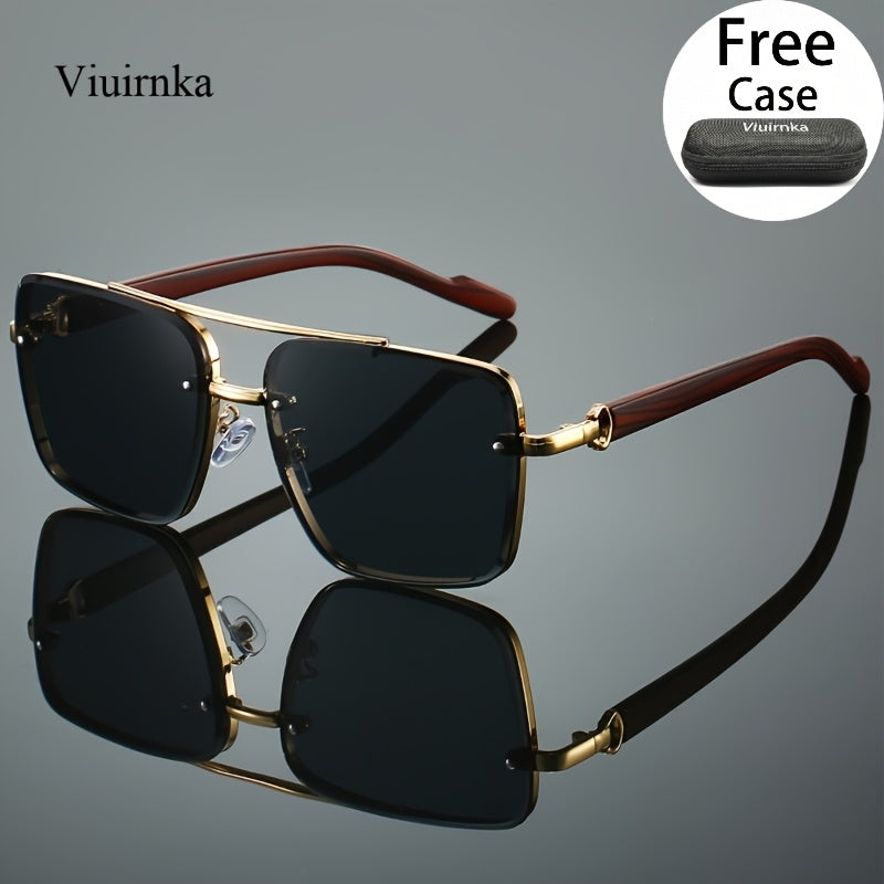 Lunettes de soleil carrées UV400 avec étui pour hommes et femmes – Monture rétro à double pont effet bois, lunettes unisexes style polarisé pour la conduite, les voyages, la plage et le style urbain, 7 couleurs