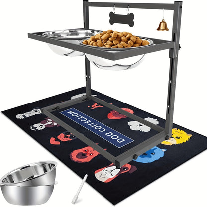 Gamelles surélevées pour grands chiens, support réglable avec 2 gamelles en inox de 3000 ml, structure en fer anti-basculement pour races très grandes