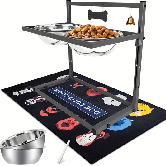 Gamelles surélevées pour grands chiens, support réglable avec 2 gamelles en inox de 3000 ml, structure en fer anti-basculement pour races très grandes