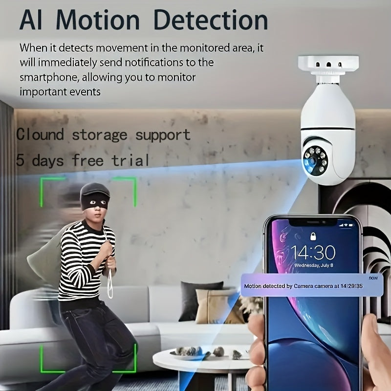 Lot de 4 ampoules caméra de sécurité WiFi 1080P HD – Suivi de mouvement par IA à 360°, PTZ intelligent, vision nocturne PIR, WiFi bi-bande 2,4G/5G, contrôle via application, fixation murale – Système de caméra de surveillance intérieure pour domicile